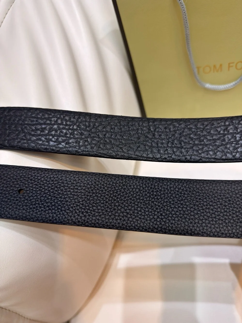 Tom Ford Black Leather Belt with Gold T Buckle